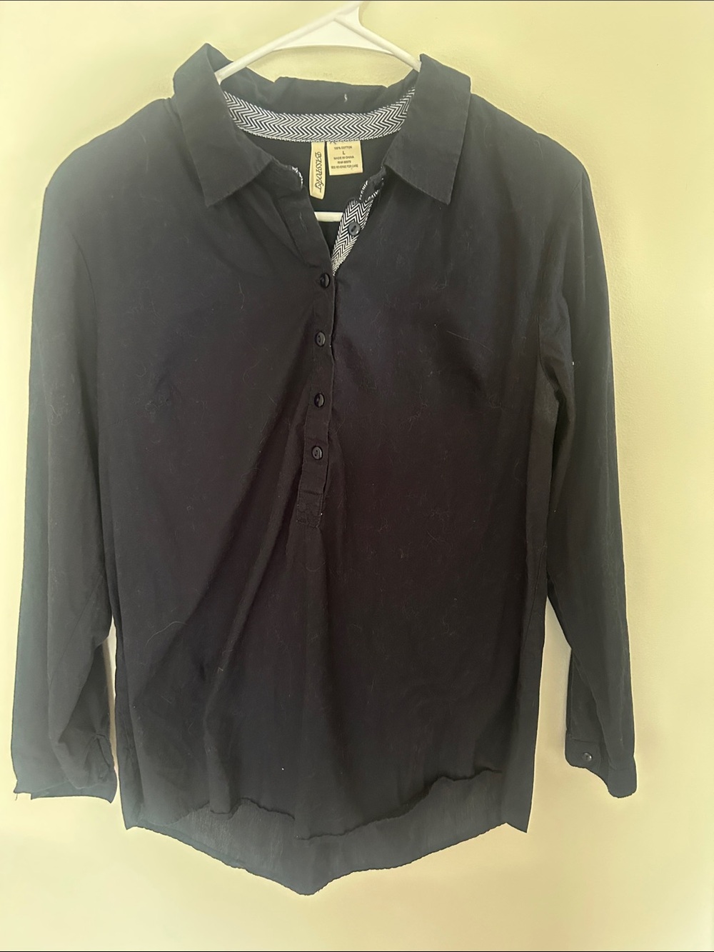 Passport Navy Button-Front Collared Blouse